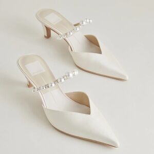 Dolce Vita Kanika Vanilla Satin Pearl Pointed-Toe Mule Pumps- 9.5